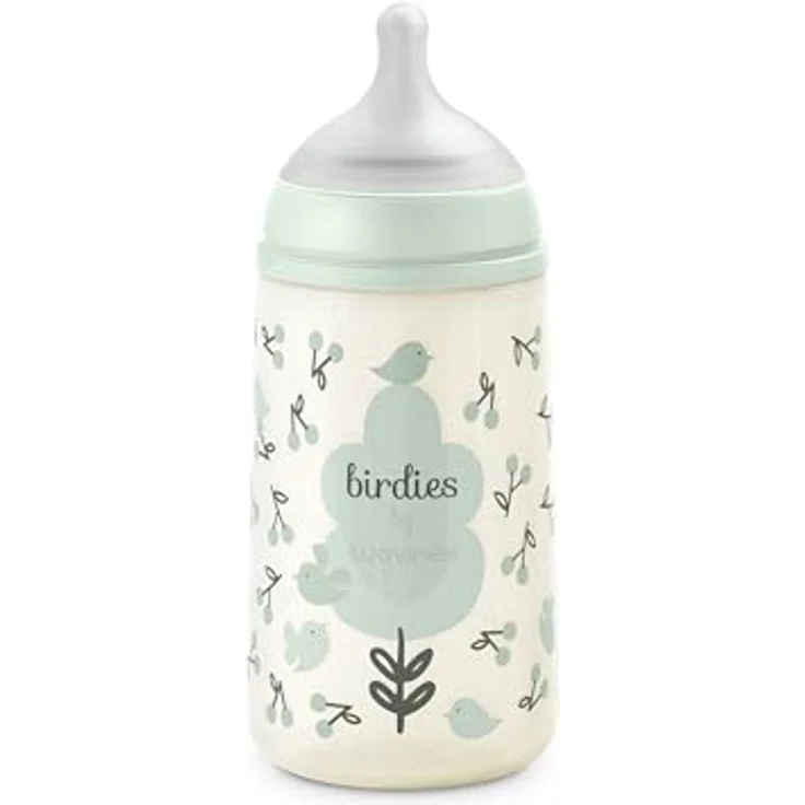 Suavinex Babyflasche 270 ml mit SX Pro Silikon-Sauger, Antikolik-Funktion, mittlerer Fluss (M), Design Birdies Grün, für Babys ab 3 Monaten – Bild 1