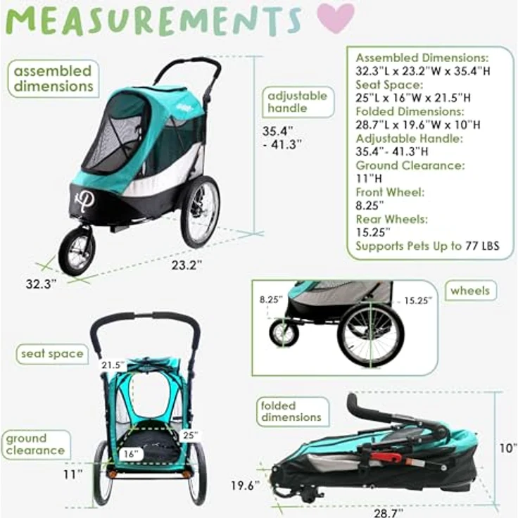 Petique Trailblazer, All-Terrain Hundebuggy für Hunde bis 35 kg, aquablau, mit stoßdämpfenden Rädern und gut belüftetem Mesh – Bild 3