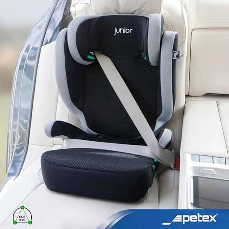 Petex Basic Plus 1601, Kindersitz nach ECE R129/i-Size Norm, grau HDPE, einfache Befestigung mit Fahrzeuggurt – Bild 7