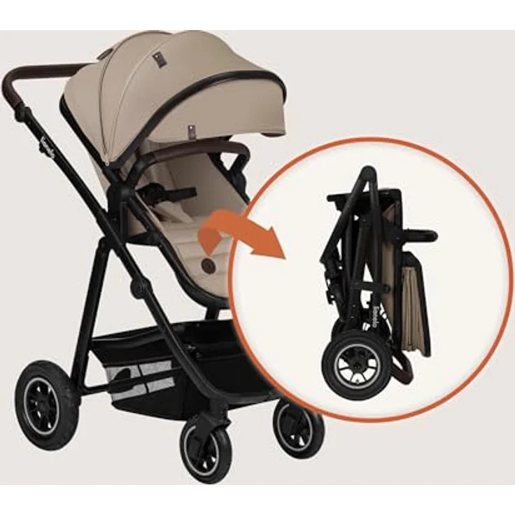 Lionelo Amber 3 in 1 Kombikinderwagen, mit sportlichem Sitz, Babywanne, Autositz und umfassendem Zubehör, Beige Sand – Bild 10