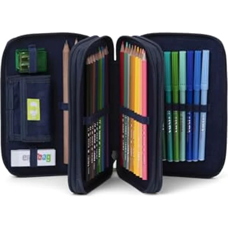 ergobag Maxi Mäppchen Set 40-Teilig, Lyra Bunt- und Filzstifte, Kleingeld Fach, Lineal, Schere RaumfahrBär - Dunkelblau – Bild 2
