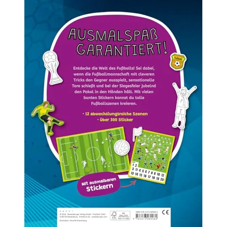 Ravensburger Verlag GmbH Sticker Mein Ausmalstickerbuch - Fußball, über 300 ausmalbare Fußball-Sticker, kreatives Malen und Stickern für Kinder – Bild 2