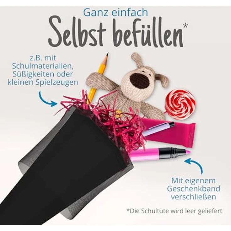 itenga Bastelschultüte Schultütenrohling Zuckertüte Schultüte eckig 85 cm mit Tüllverschluss (schwarz) – Bild 8