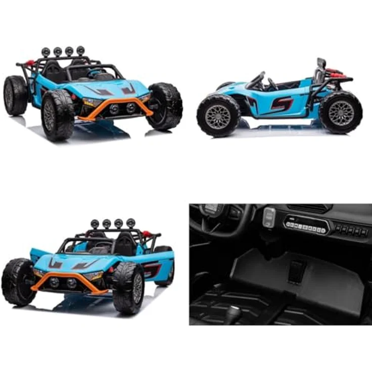 ES-TOYS Kinder Elektroauto Buggy 168 Zweisitzer EVA-Reifen 2 Motoren bis 12 km/h blau, MP3- & USB-Anschluss, Fernbedienung – Bild 4