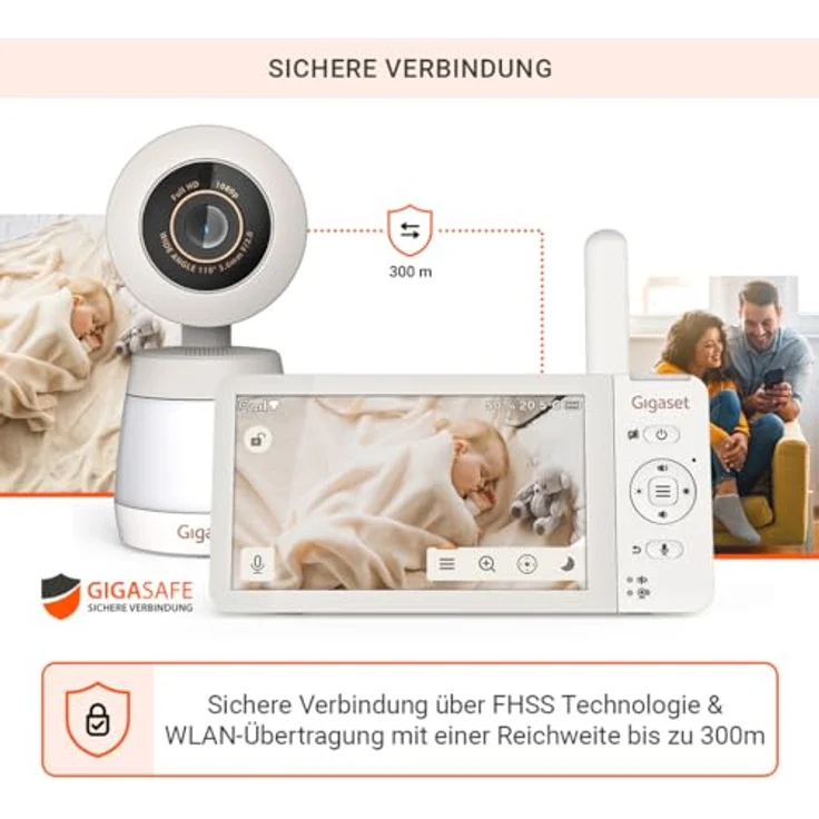 Gigaset Baby 700 Connected, Video-Babyphone mit 5,5" Full HD Touchscreen, sicherer FHSS & WLAN Übertragung, lange Akkulaufzeit, große Reichweite, mit Gigaset App, Cream White/Warm Grey – Bild 2