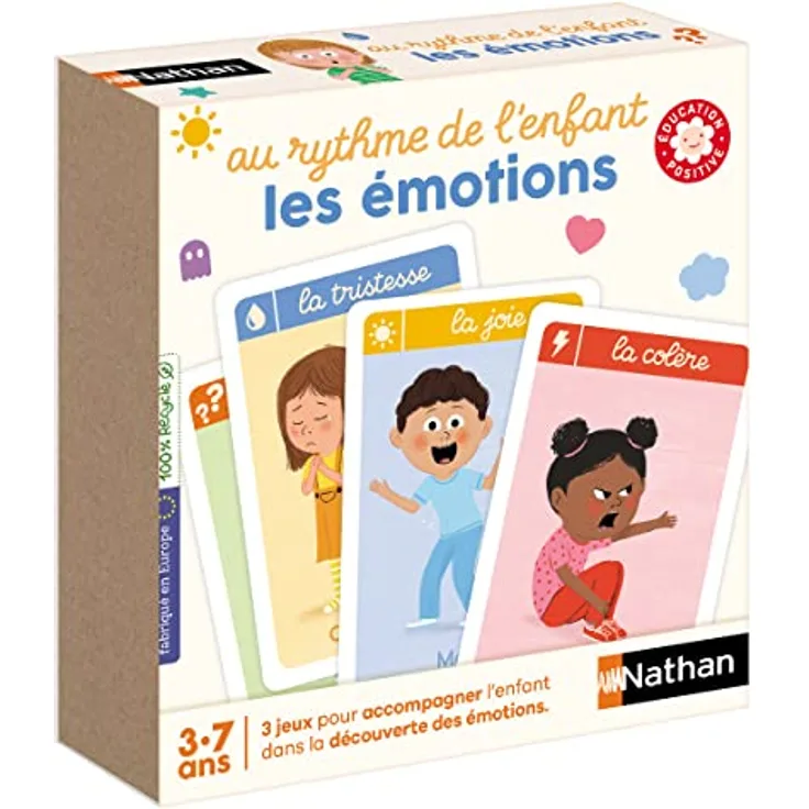 Nathan Lernspiel „Au rythme de l'enfant les émotions“, illustriertes Kartenspiel zur Entdeckung und Diskussion von Emotionen