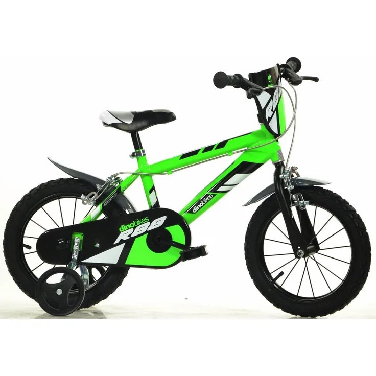 Dino Kinderfahrrad, Jungenfahrrad mit 1 Gang, Stützrädern und Frontschild, MTB-Design