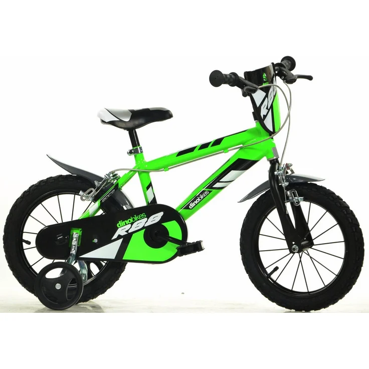 Dino Kinderfahrrad, Jungenfahrrad mit 1 Gang, Stützrädern und Frontschild, MTB-Design