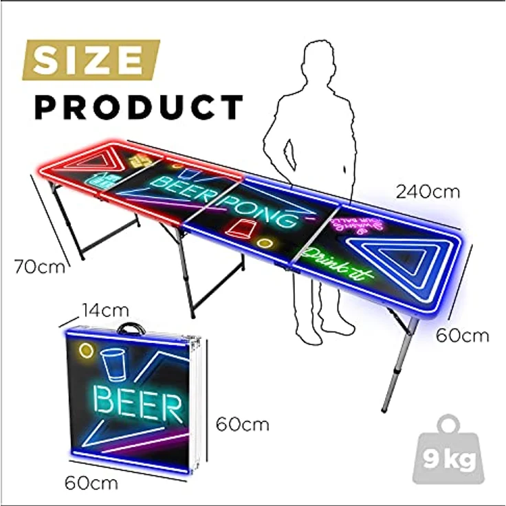 Offizieller Spotlight Beer Pong Tisch Set | Mit LED Beleuchtung | 1 Beer Pong Tisch + 2 Beer Pong Rack + 22 Rot Becher 53cl + 4 Ping-Pong-Bälle | OriginalCup® – Bild 8
