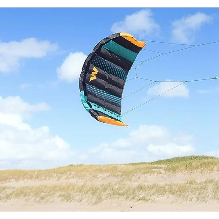 Wolkenstürmer® Paraflex Basic 2-Leiner Lenkmatte 1.2, türkis, flugfertiger Kite Drachen für Kinder ab 6 Jahren, 120 cm Spannweite, robustes Ripstop Polyester, inkl. 2x 25m Schnur und Flugschlaufen – Bild 4