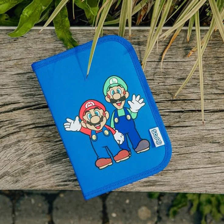 Scooli Gefülltes Schüleretui Super Mario, Federmäppchen mit 14 Buntstiften, 2 Bleistiften und Zubehör, ergonomisch geformt, robust und strapazierfähig, ideal für Schule und Freizeit, ab 6 Jahren – Bild 5