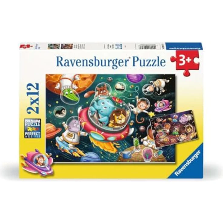 Ravensburger Kinderpuzzle - Tiere im Weltall - 2x12 Teile Puzzle für Kinder ab 3 Jahren, inklusive Mini-Poster – Bild 1