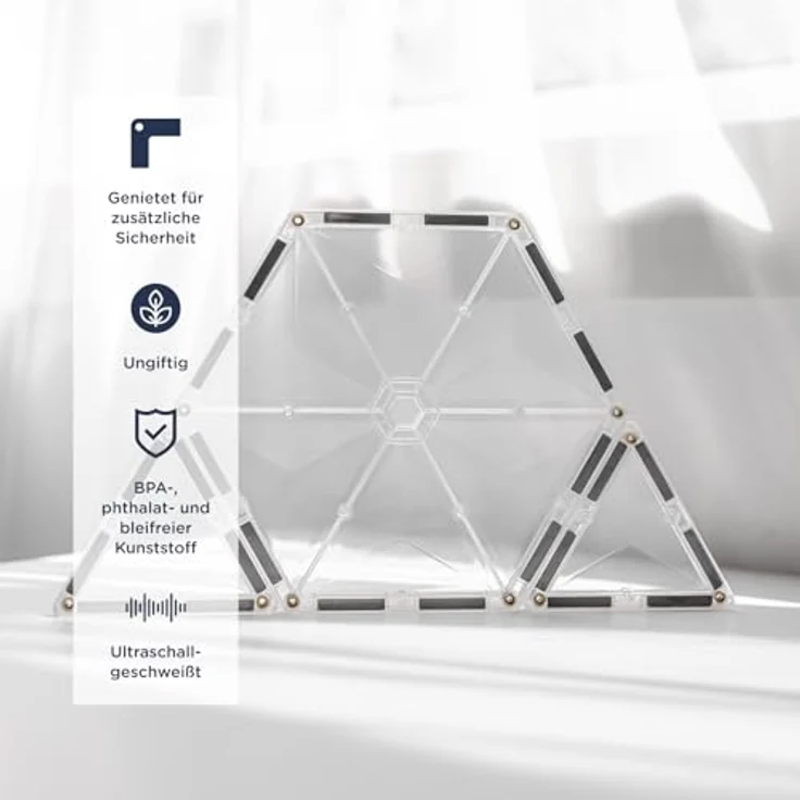 CONNETIX Magnetbausteine Klar Starterpaket, 34 Stück, transparente Fliesen mit abgeschrägtem Design und starken Magneten – Bild 3