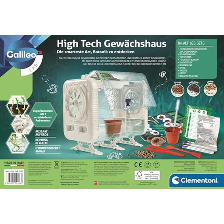 Clementoni High Tech Gewächshaus, interaktives Experimentierset mit Sensoren, LCD-Display und LED-Beleuchtung, für Botanikanfänger ab 8 Jahren – Bild 2
