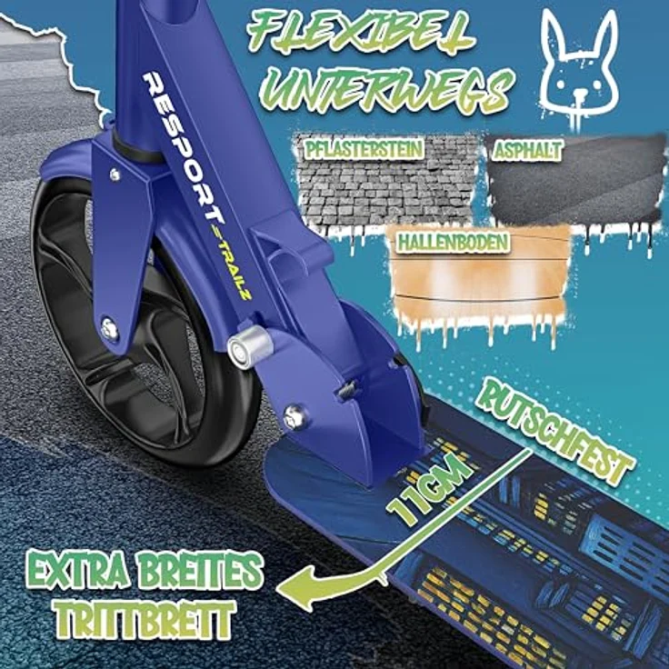 RE:SPORT Cityroller RE:SPORT® Trailz Scooter, höhenverstellbar & klappbar, 200mm große Räder, inkl. Tragegurt und Klingel, max. Belastbarkeit 100 kg – Bild 7