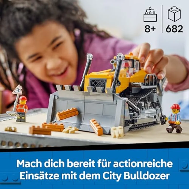 LEGO City 60466 Gelber Bulldozer, 682-teiliges Bauspielzeug für Kinder ab 8 Jahren mit beweglichem Räumschild, 24 cm lang – Bild 3