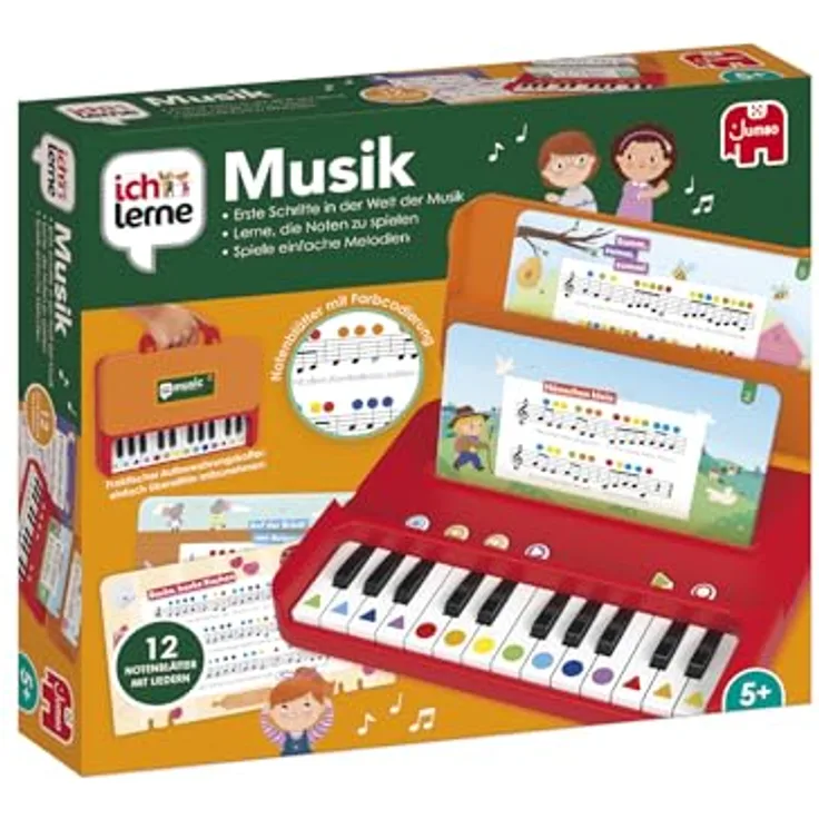Jumbo 1110100389 Ich Lerne Musik Learning Toys, Mehrfarbig - Kinderklavier mit 12 erweiterbaren Partituren und selbstkorrigierendem System