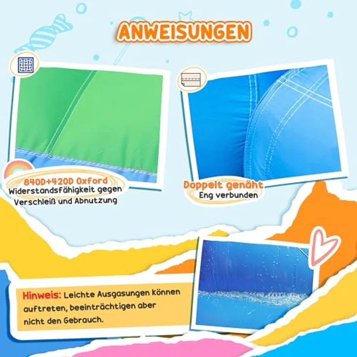 AIYAPLAY Hüpfburg mit Wasserrutsche, Planschbecken, Basketballkorb und Kletterwand, schnell aufblasbar, bunt, 416 x 370 x 195 cm, für drinnen und draußen – Bild 3