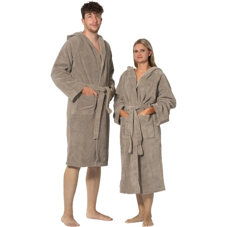 ZOLLNER Unisex-Bademantel, 100% Polyester-Velours, Klettverschluss, luxuriöses Hautgefühl, 330 g/m², weiß