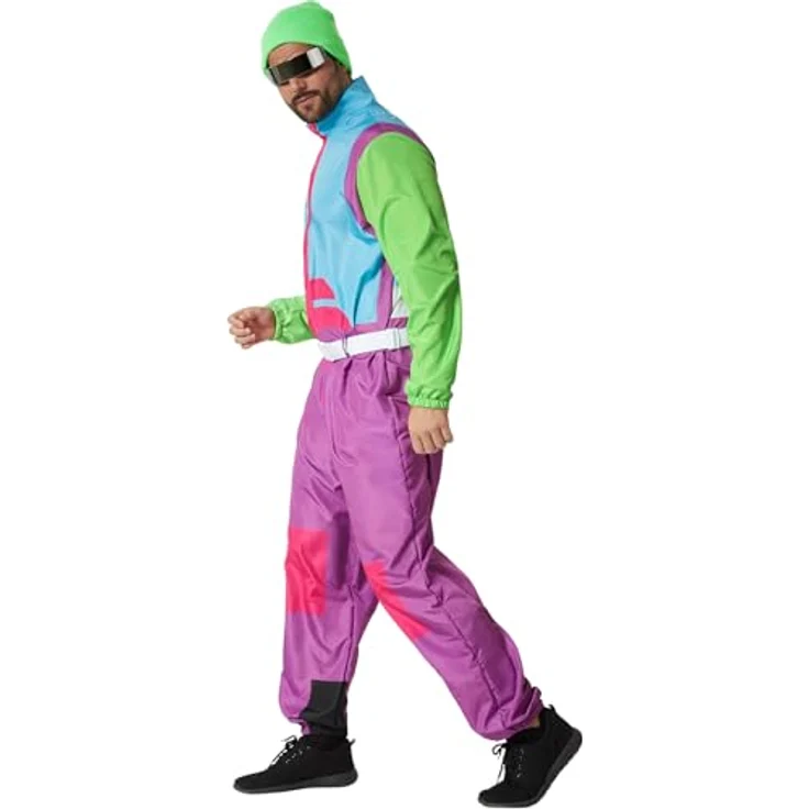 dressforfun Skianzug Herren, Ski Kostüm, Jogginganzug Kostüm Herren, Fasching, 90er Jahre Outfit, Apres Ski, Karneval, Lila, blau, grün, pink - S – Bild 3