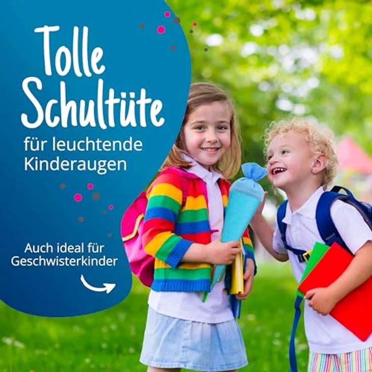itenga Bastelschultüte Geschwister 35cm, Schultütenrohling mit Filzverschluss, hellblau/pazifikblau – Bild 5