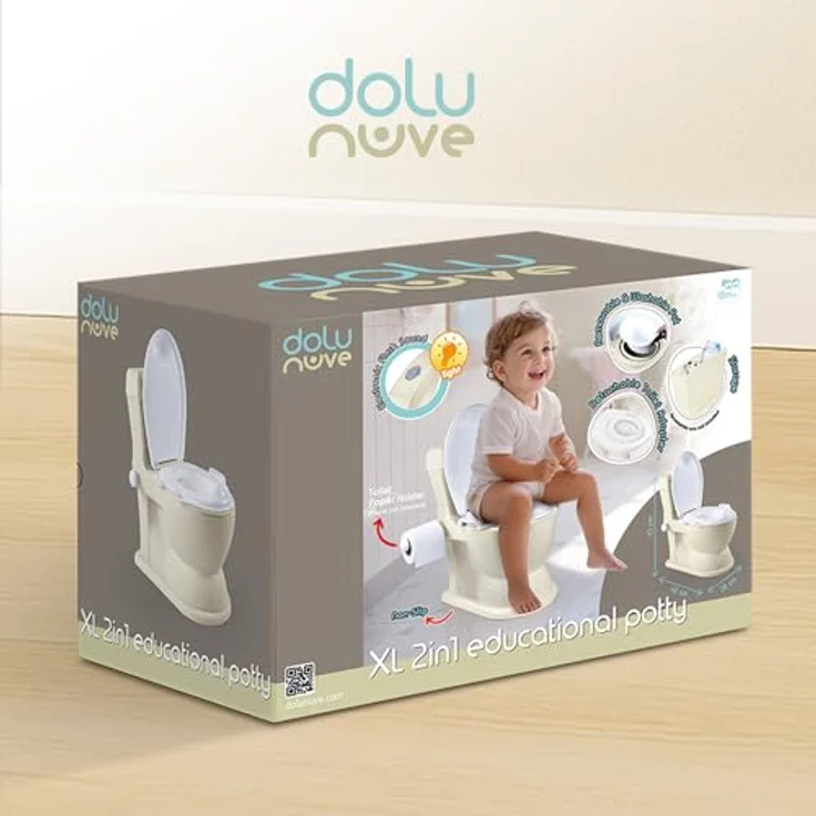 Dolu 2 in 1 Lerntoilette, beige Töpfchen mit integrierter Warnung vor Knopfzellen – Bild 5