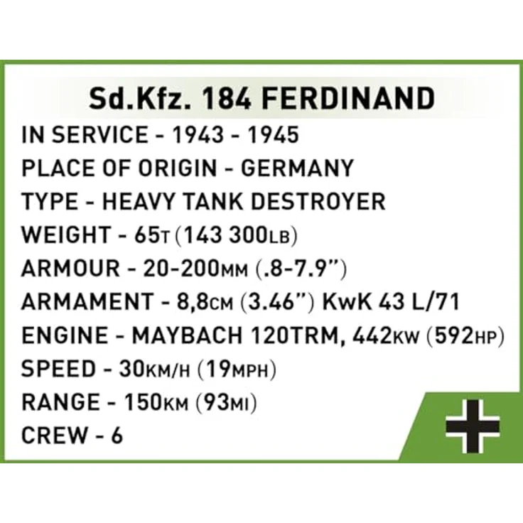 Cobi Pads Sd.Kfz. 184 Ferdinand, Klemmbaustein-Modell im Maßstab 1:28 mit abnehmbarem Motor und beweglicher Kanone – Bild 11
