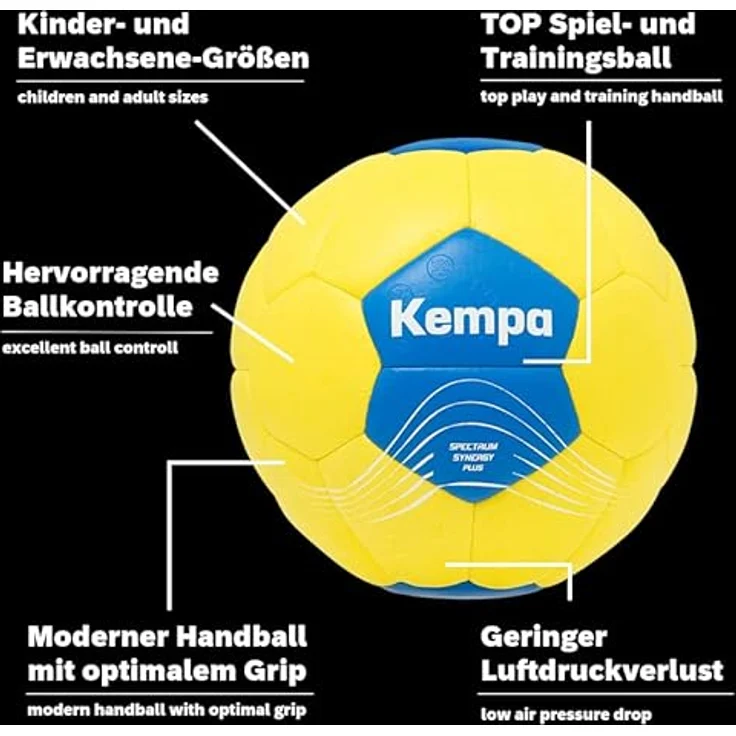 Kempa Spectrum Synergy Plus Handball Spiel- und Trainingsball mit einzigartiger 30-Panel-Konstruktion - für jede Altersklasse geeignet - Farbe: sweden gelb/sweden blau – Bild 2