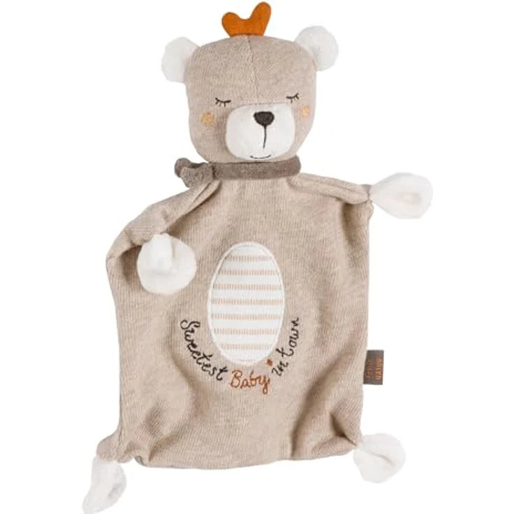 Fehn Schmusetuch Teddy Baby – Spielkamerad mit individuell gesticktem Slogan, 2 in 1 Schnuffeltuch, Bio-Baumwolle, ab 0+ Monaten – Bild 1