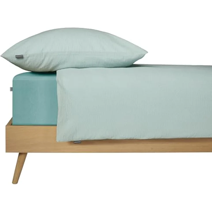 Schiesser Bettwäscheset Laura | Baumwoll Seersucker | 135x200cm + 80x80cm | Hellpetrol – Bild 2