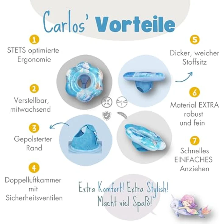 EDWEKIN® Premium Baby Schwimmring Narwal, Schwimmhilfe für Kleinkinder, atmungsaktiver Netzstoff, BPA-frei, ab 6 Monate bis 3 Jahre – Bild 3