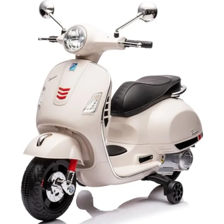 Sun Baby Vespa Maxi Elektroroller, 12V Akku Kinderfahrzeug mit Licht, Sound und MP3-Player, stabil, für Kinder 3-6 Jahre, Weiß