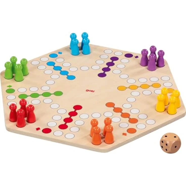 goki Spielesammlung Ludo, beidseitig bedruckt für bis zu 6 Spieler, Holz, klassisches Gesellschaftsspiel für die ganze Familie – Bild 1