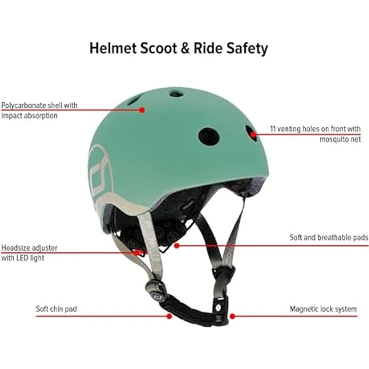 Scoot and Ride Kinderhelm Highwaykick Helmet XXS-S, Magnetische Verriegelung, Schlagabsorption, LED-Licht, Air-Mesh-Polsterung, weiche Kinnauflage, verschiedene Farben - Preisvergleich – Bild 3