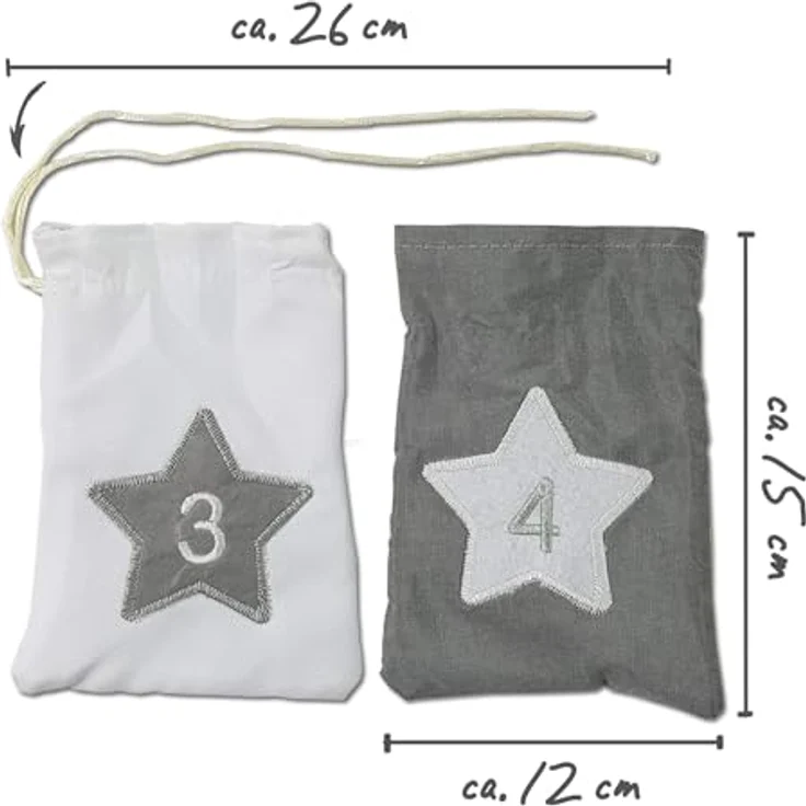 Frau WUNDERVoll® Adventskalender zum Befüllen Groß - Stoff, grau weiß/Weihnachtskalender Beutel Sack Säcke Säckchen Stoffbeutel Baumwolle Baumwollsäckchen Geschenkbeutel Stoffsack Stoffsäckchen – Bild 2