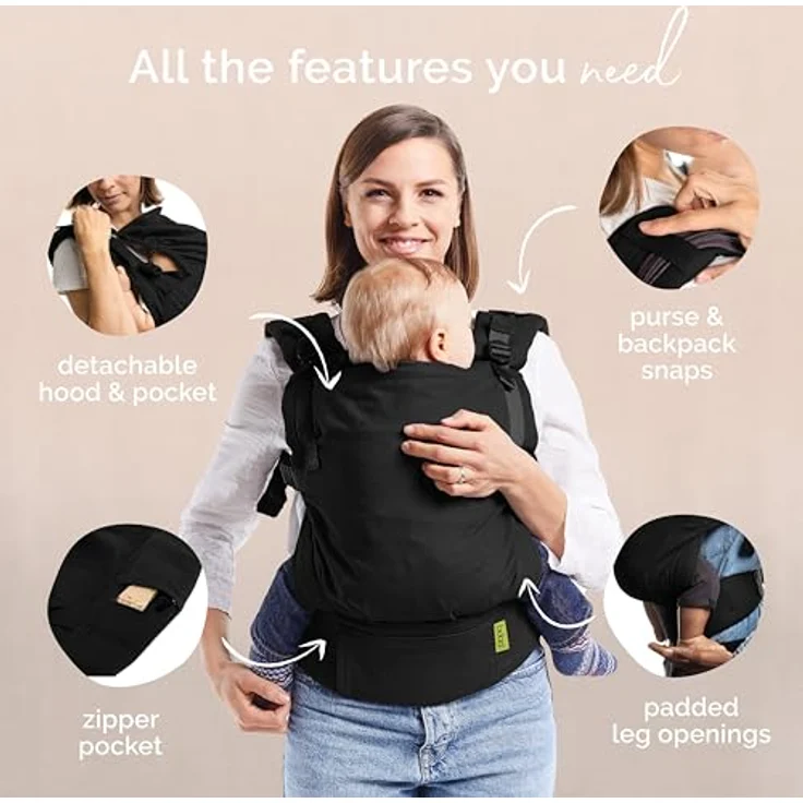 Boba X Babytrage "Black Beauty", ergonomische Babytrage für Neugeborene (3-20 kg) mit verstellbaren Gurten und integrierter Schlafkapuze – Bild 6
