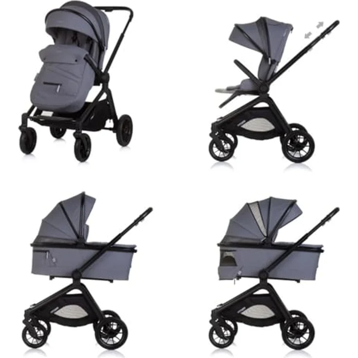 Chipolino Kombikinderwagen Magnum 3 in 1, Babywanne, Sportsitz, i-Size Babyschale, grau, verstellbarer Schiebegriff, PU-Räder, kompakt faltbar – Bild 4