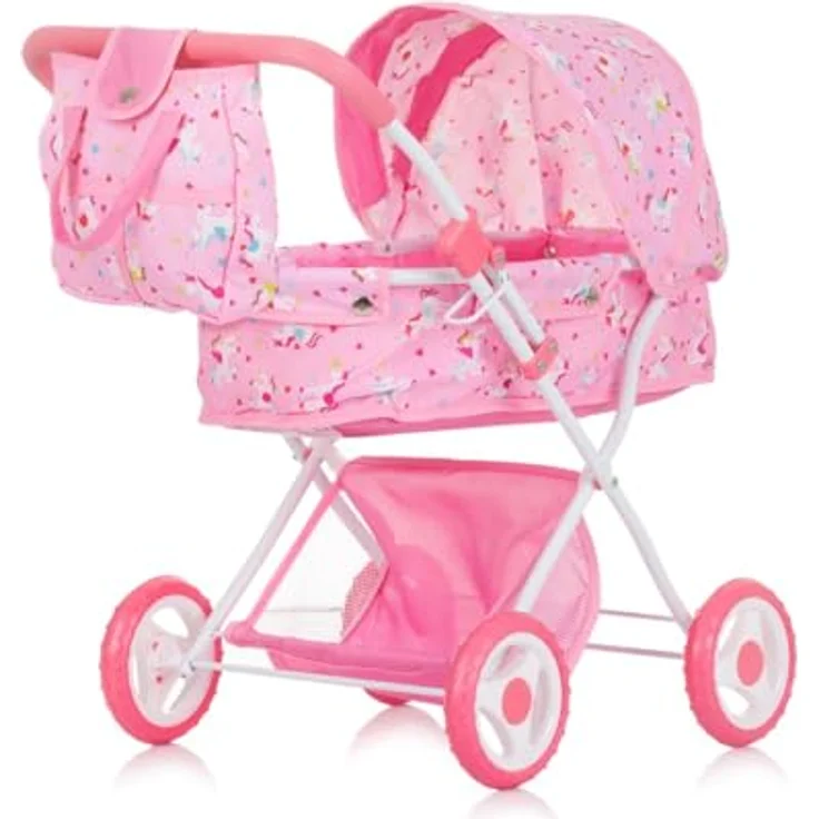 Chipolino Puppenwagen Dora, klappbar mit Softtragetasche, verstellbarem Sonnendach, Aufbewahrungskorb, Farbe: rosa – Bild 3