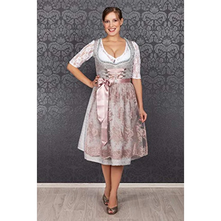 Edelnice Dirndl Aurelie, Midi Dirndl mit Jaquardstoff und Spitzenschürze, zart rose – Bild 8