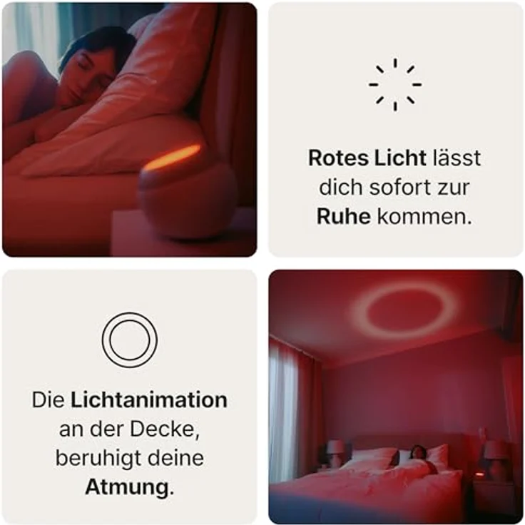 Loume® Einschlafhilfe mit rotem Licht, Atemtechnik & geführte Meditation, Naturklänge und White Noise, App-gesteuert für besseren Schlaf und Stressabbau – Bild 2