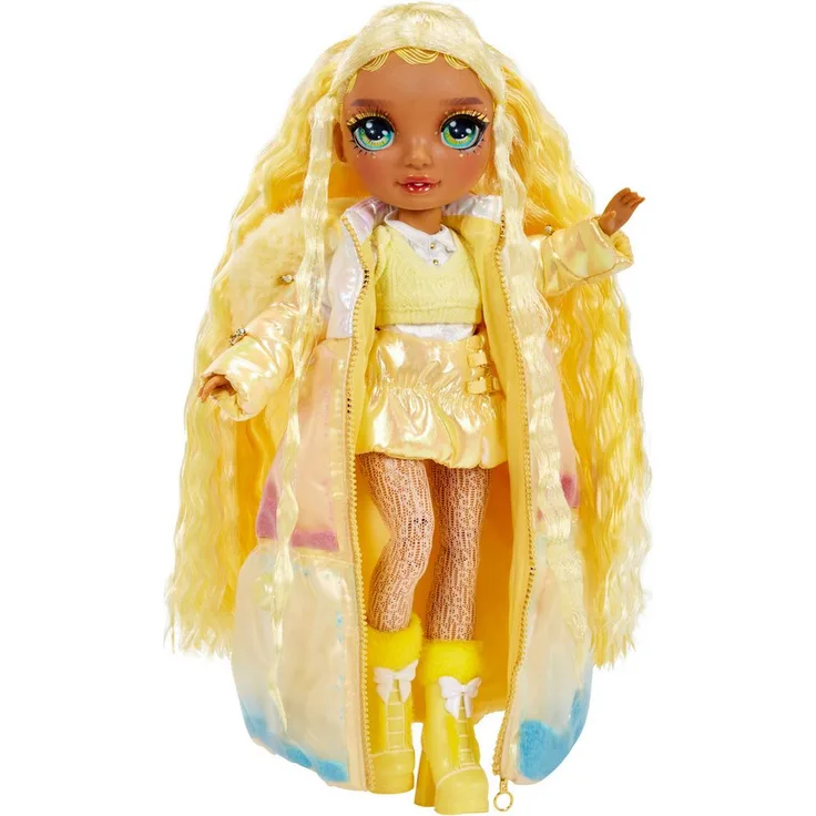 Rainbow High Anziehpuppe Winter Wonderland Doll - Sunny (Yellow), mit magischem Schnee und Schneemann Bastelset