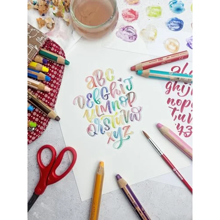 Buntstift, Wasserfarbe & Wachsmalkreide - STABILO woody 3 in 1 - ARTY - 6er Pack - mit 6 verschiedenen Farben und Spitzer – Bild 9