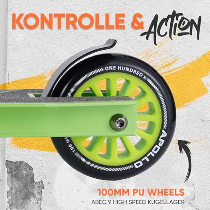 Apollo Stuntscooter Gravity, Fun-Kickscooter für Kinder und Teenager, hohe Belastbarkeit bis 100kg, rutschfestes Deck, leuchtende Farben – Bild 3