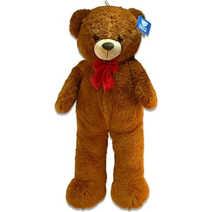PMS Teddy XXL – Riesen Teddybär Mit Roter Schleife, Ca. 100 cm Stehend / 60 cm Sitzend, Mit Kunststoffaugen, Farbe Braun, Mit Schlaufe zum Anhängen – Bild 4