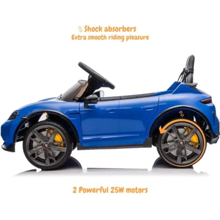 Vrooomy Porsche Taycan Turbo S Kinder Elektroauto, 12V mit Fernbedienung, für 1 bis 5 Jahre, Blau, MP3-Player, LED-Scheinwerfer, sanfter Anlauf – Bild 7