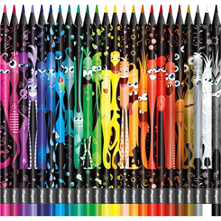 Maped 862624 - ergonomische Drei-Kant-Buntstifte, Farbstifte COLOR'PEPS BLACK MONSTER - schwarzer Schaft und bunte Monster-Bedruckung - 24x Stifte, 24 Stück (1er Pack) – Bild 2