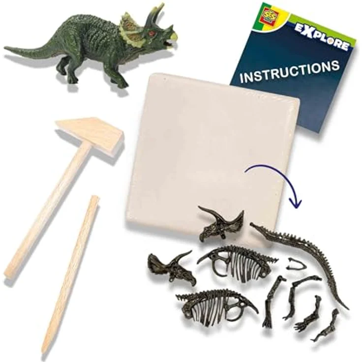 SES Creative 25093 Dino und Skelette ausgraben 2 in 1, Ausgrabungsspielzeug mit Triceratops-Skelett, lehrreich für Kinder ab 5 Jahren – Bild 2