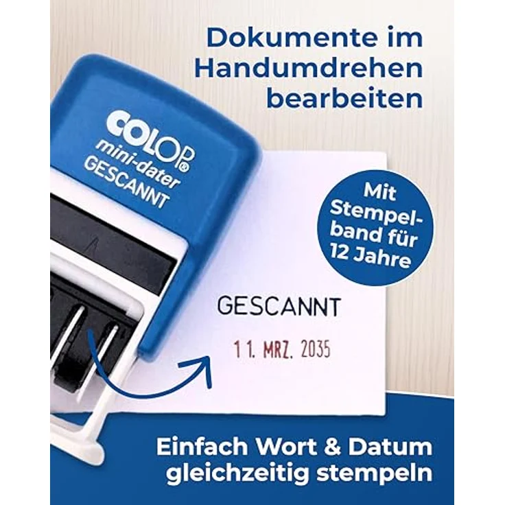 COLOP Stempel Datumstempel mit Text selbstfärbend blau rot, Mini-Dater S 160/L1 - Lagertextstempel mit Texteingabe – Bild 3