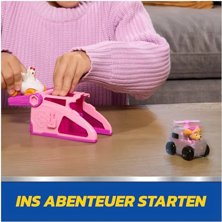 Paw Patrol PAW Pup Squad Launcher Skye & Henrietta, 2er Set mit 6 cm Pup Squad Racers und Schlüsselverschluss-Speicher – Bild 3