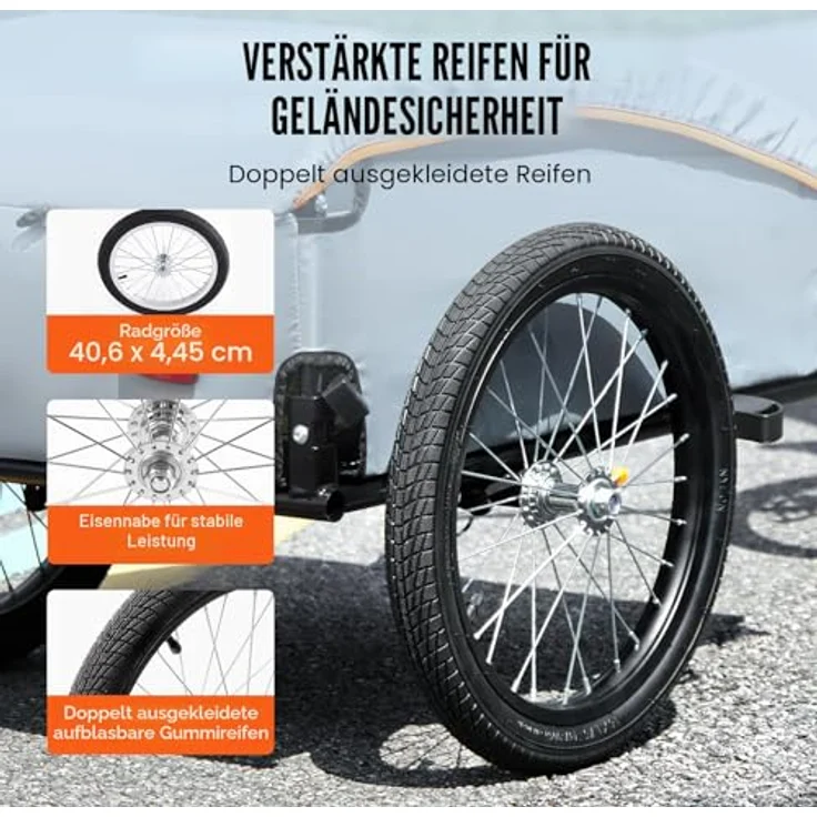 VEVOR Fahrradanhänger, faltbar mit 45kg Tragkraft, Universalkupplung, wasserdichte Abdeckung, 40cm Räder, Reflektoren für 558,8-711,2mm Fahrradräder – Bild 4